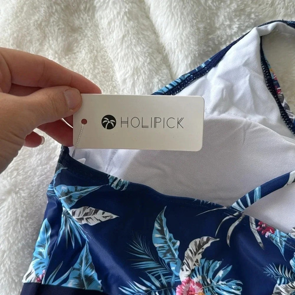 Holpick blue tropical floral print top and swim shorts bathing suit size 22W NWT - Picture 5 of 9